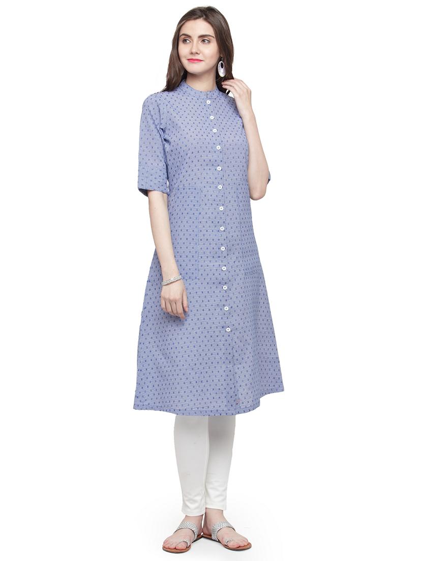 Dobby print a-line kurta - 15029890 - Zoom Image - 1