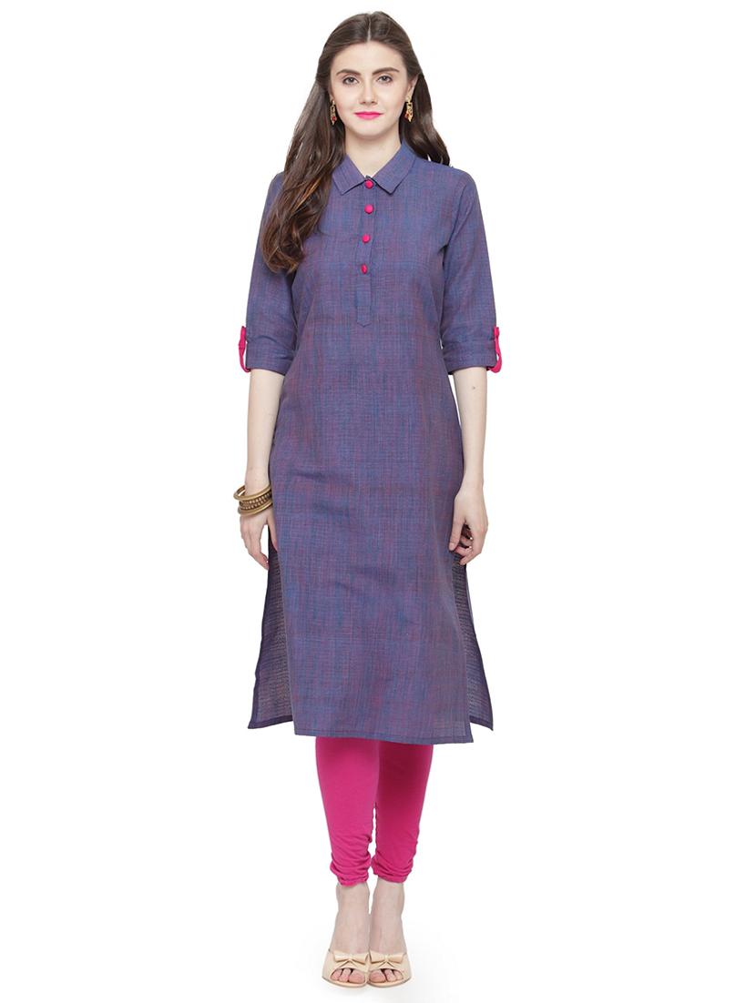 blue cotton solid kurta - 15029895 - Zoom Image - 1