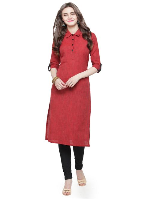 Rose red solid kurta - 15029896 - Standard Image - 1