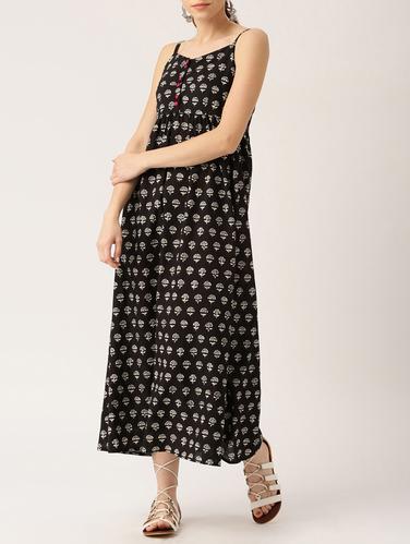 black printed cotton maxi dress - 15030225 - Very Small Image - 1