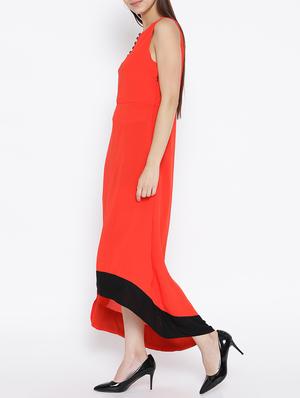 contrast hem button detail asymmetric dress - 15030231 - Standard Image - 2