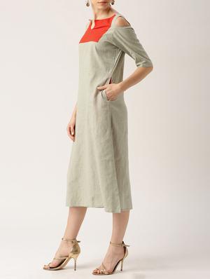 cold shoulder pocket detail a-line dress - 15030232 - Standard Image - 2
