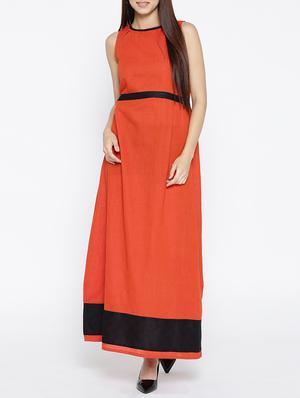 orange printed cotton maxi dress - 15030235 - Standard Image - 1