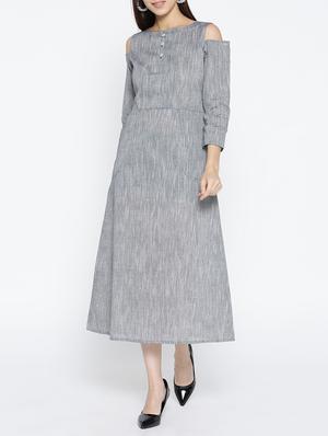 solid grey cotton a-line dress - 15030239 - Standard Image - 1