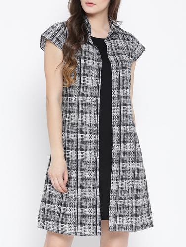 black cotton a-line dress with shrug - 15030248 - Very Small Image - 1