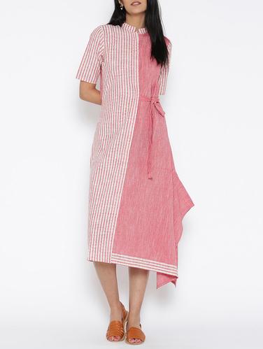 pink striped cotton wrap dress - 15030259 - Very Small Image - 1