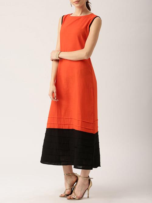 solid orange cotton maxi dress - 15030261 - Standard Image - 1
