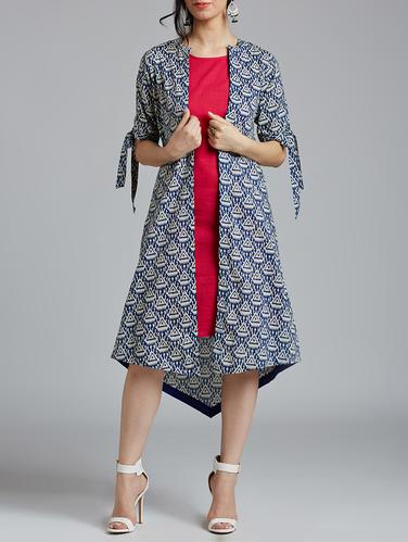 blue printed cotton a-line dress - 15030262 - Very Small Image - 1