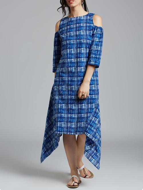blue checkered cotton asymmetric dress - 15030263 - Standard Image - 1