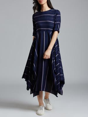 navy blue striped asymmetric dress - 15030265 - Standard Image - 1