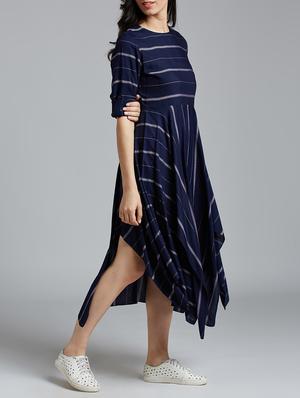 navy blue striped asymmetric dress - 15030265 - Standard Image - 2
