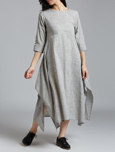solid grey cotton asymmetric dress - 15030270 - Very Small Image - 1