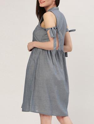 tie up sleeved concealed placket shirt dress - 15030275 - Standard Image - 3