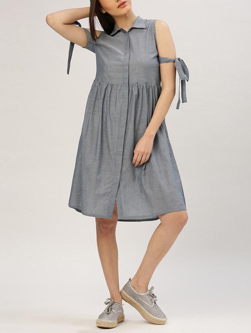 tie up sleeved concealed placket shirt dress - 15030275 - Zoom Image - 2