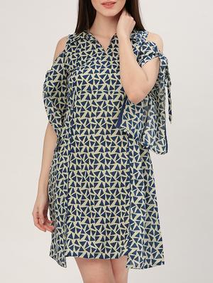 blue printed cotton a-line dress - 15030280 - Standard Image - 1