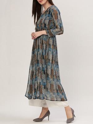 blue georgette flared kurta - 15030282 - Standard Image - 2