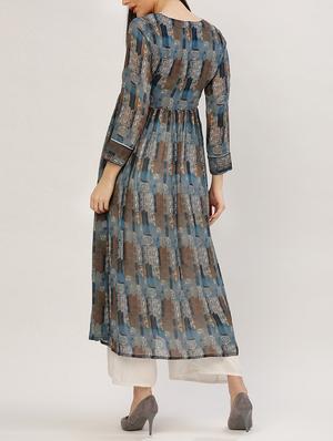 blue georgette flared kurta - 15030282 - Standard Image - 3