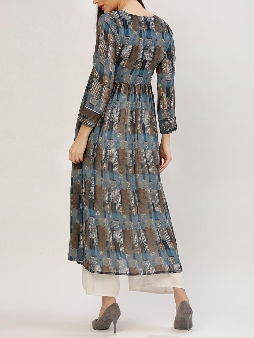 blue georgette flared kurta - 15030282 - Zoom Image - 3