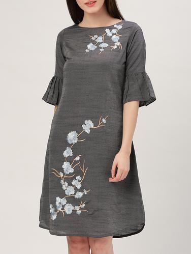 grey cotton a-line dress - 15030287 - Very Small Image - 1