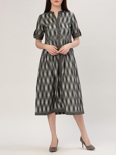grey printed cotton a-line dress - 15030289 - Very Small Image - 1