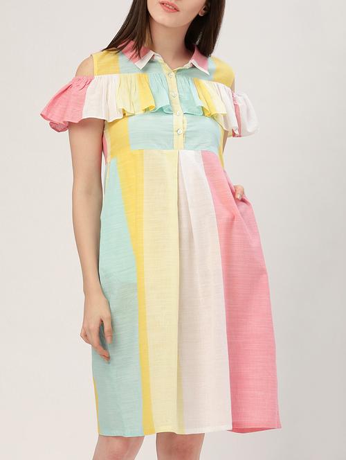 pink striped cold-shoulder dress - 15030299 - Standard Image - 1