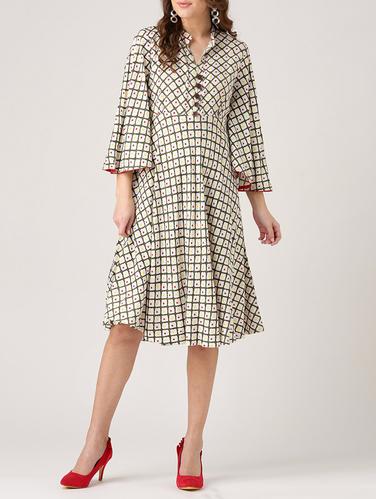 white printed rayon a-line dress - 15030302 - Very Small Image - 1