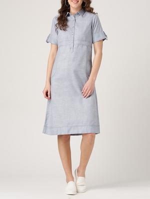 solid blue cotton a-line dress - 15030305 - Standard Image - 1