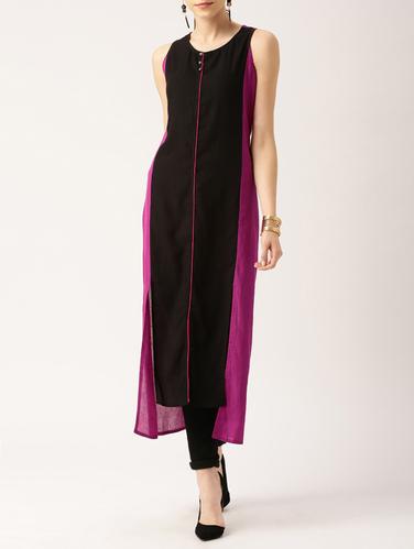 black cotton straight kurta - 15030359 - Very Small Image - 1
