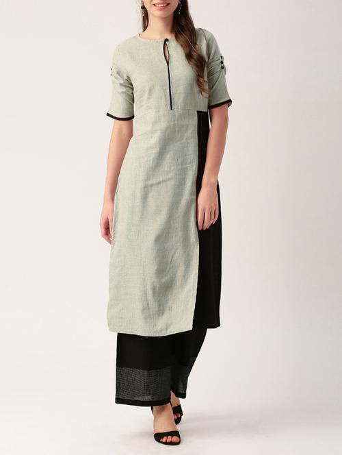 grey cotton straight kurta - 15030360 - Standard Image - 1