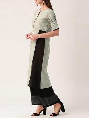 grey cotton straight kurta - 15030360 - Standard Image - 2