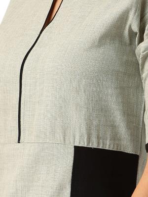 grey cotton straight kurta - 15030360 - Standard Image - 4