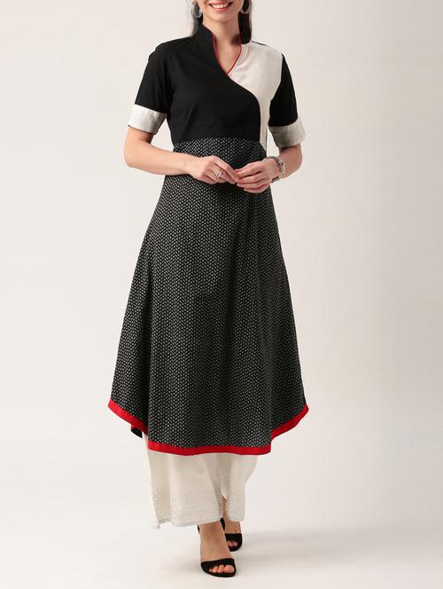 black cotton flared kurta - 15030361 - Standard Image - 1