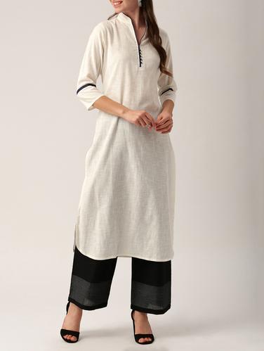 white cotton solid kurta - 15030363 - Very Small Image - 1