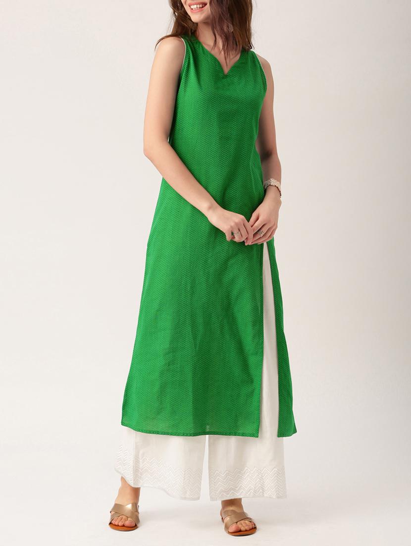 green cotton solid kurta - 15030364 - Zoom Image - 1