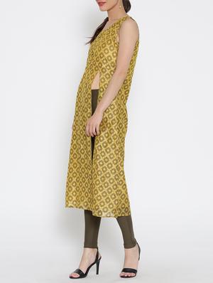 yellow cotton high slit kurta - 15030365 - Standard Image - 2