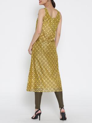 yellow cotton high slit kurta - 15030365 - Standard Image - 3