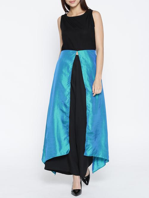 blue cotton high slit kurta - 15030366 - Standard Image - 1