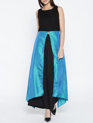 blue cotton high slit kurta - 15030366 - Standard Image - 1