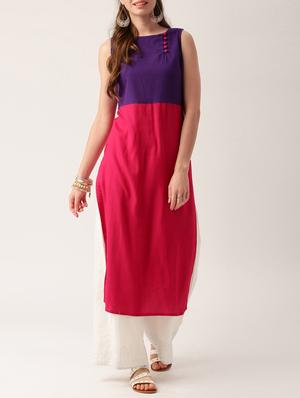 purple cotton straight kurta - 15030372 - Standard Image - 1