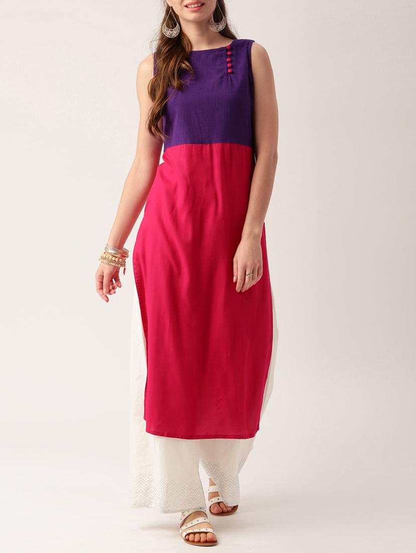 purple cotton straight kurta - 15030372 - Zoom Image - 1