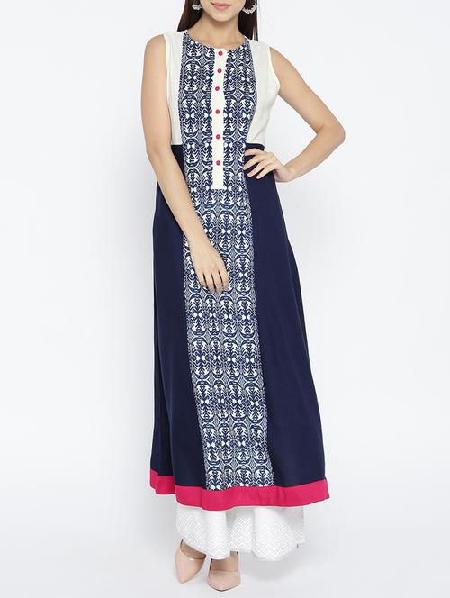 blue cotton flared kurta - 15030373 - Standard Image - 1