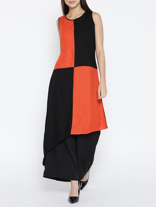 black cotton high low kurta - 15030374 - Standard Image - 1