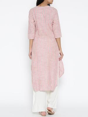 beige cotton high low kurta - 15030378 - Standard Image - 3