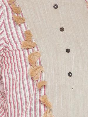 beige cotton high low kurta - 15030378 - Standard Image - 4