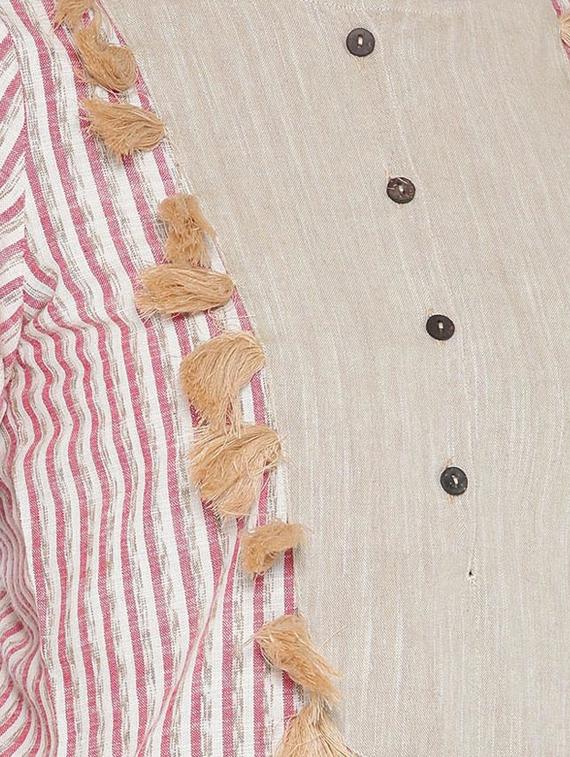 beige cotton high low kurta - 15030378 - Zoom Image - 4