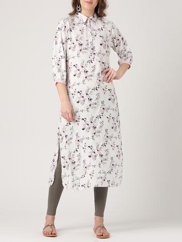 white rayon straight kurta - 15030384 - Very Small Image - 1