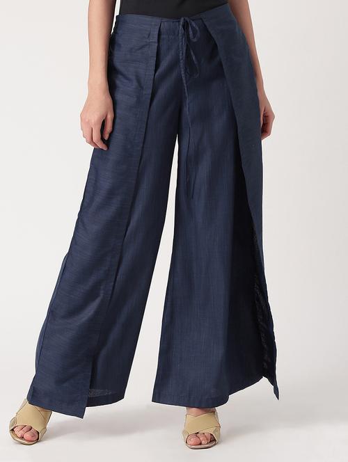 navy blue tussar palazzo - 15030385 - Standard Image - 1