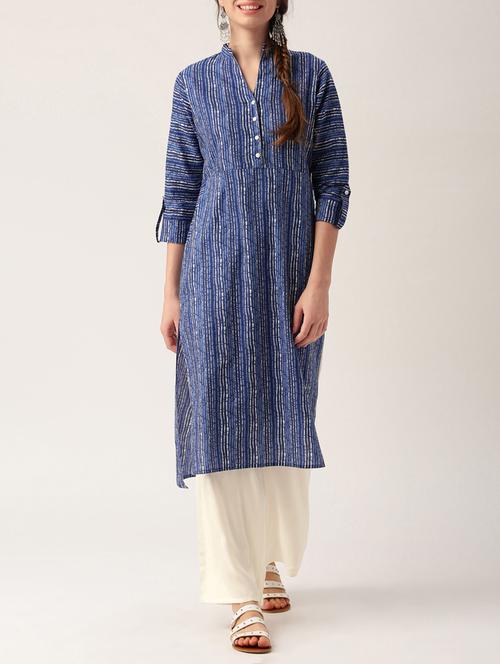 blue cotton kurta palazzo set - 15030393 - Standard Image - 1