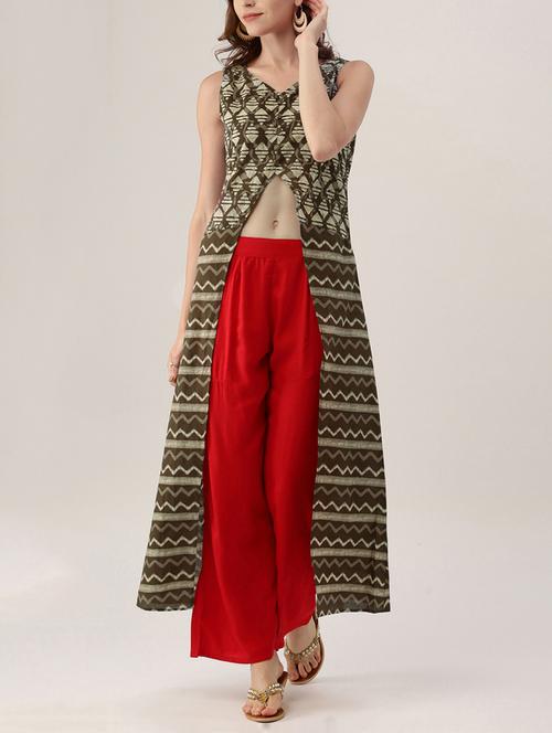 brown cotton kurta palazzo set - 15030394 - Standard Image - 1