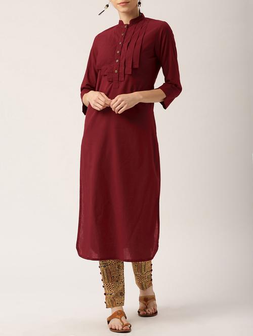 red cotton kurta pant set - 15030396 - Standard Image - 1